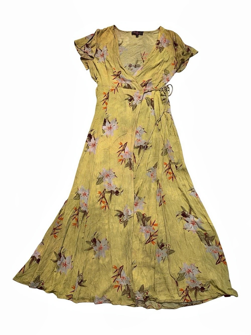 Lulus Whimsy Fairy Green Boho Floral Maxi Dress Medium